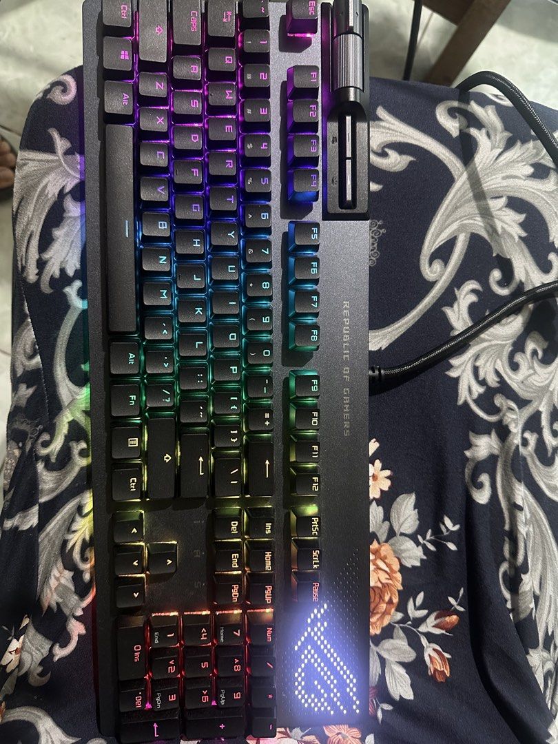 ASUS ROG Strix Flare II Animate Mechanical Gaming Keyboard (Category: Computer Keyboard) located in Manila. Submitted by steckkxiom66394 (Listing ID 1466764363, Image 1). Description: ASUS ROG Strix Flare II Animate mechanical gaming keyboard with ROG NX Blue switches. RGB backlighting and customizable AniMe Matrix LED display on the right side. Includes the original detachable wrist rest and box. Solid build, clicky and tactile typing feel. Clea