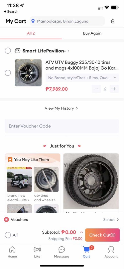 ATV Rims (Category: Mags and Tires) located in Binan City. Submitted by rpang888 (Listing ID 1466584973, Image 2). Description: 2 mags 2 tires. 1 tire a bit worn Plastic black spray removable Very new .