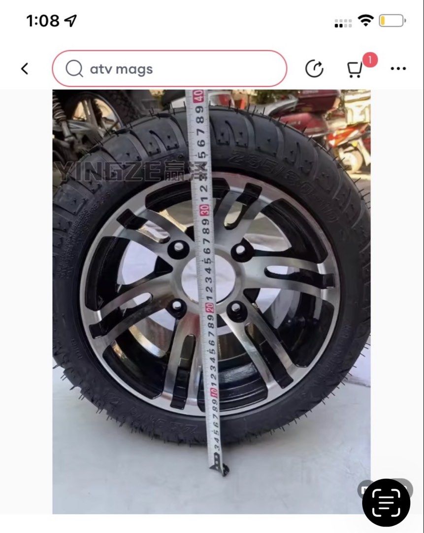 ATV Rims (Category: Mags and Tires) located in Binan City. Submitted by rpang888 (Listing ID 1466584973, Image 3). Description: 2 mags 2 tires. 1 tire a bit worn Plastic black spray removable Very new .