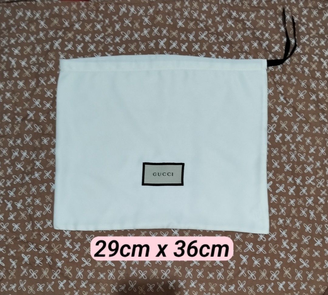 Authentic Gucci Dust bag dustbag (Category: Luxury Accessories) located in Zamboanga. Submitted by luxuryaccessories_ella.2022 (Listing ID 1466685016, Image 1). Description: Authentic 👉looks new 👉sized by cm ( centimeters) 👉 already wash 👉add sf 👉Loc po is Mindanao 👉 shipping thru J &T add 89 sa sf 👉MOP:Gcash or BPI.