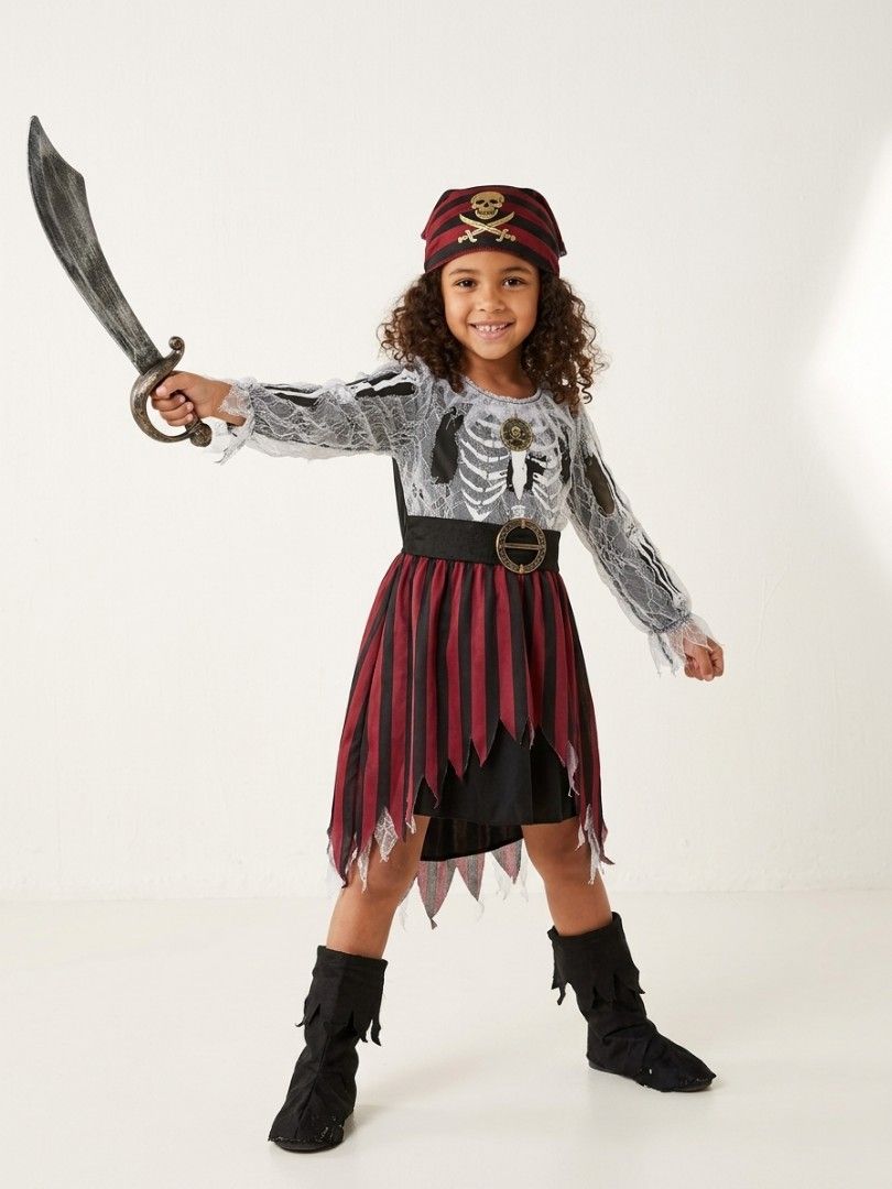 Authentic imported Pirate Girl Costume (Category: Babies & Kids Fashion) located in Las Pinas. Submitted by outerwearsmanila (Listing ID 1466604331, Image 3). Description: Skele-Punk Pirate Costume for girls (also known as a pirate skeleton or ghost bride pirate costume), complete with a patterned dress, striped headscarf, toy sword Brand New imported Australia Anko Kid girl age 6/8 yrs old Set- 1 Dress costume/1 bandana/1 sword 450.00.