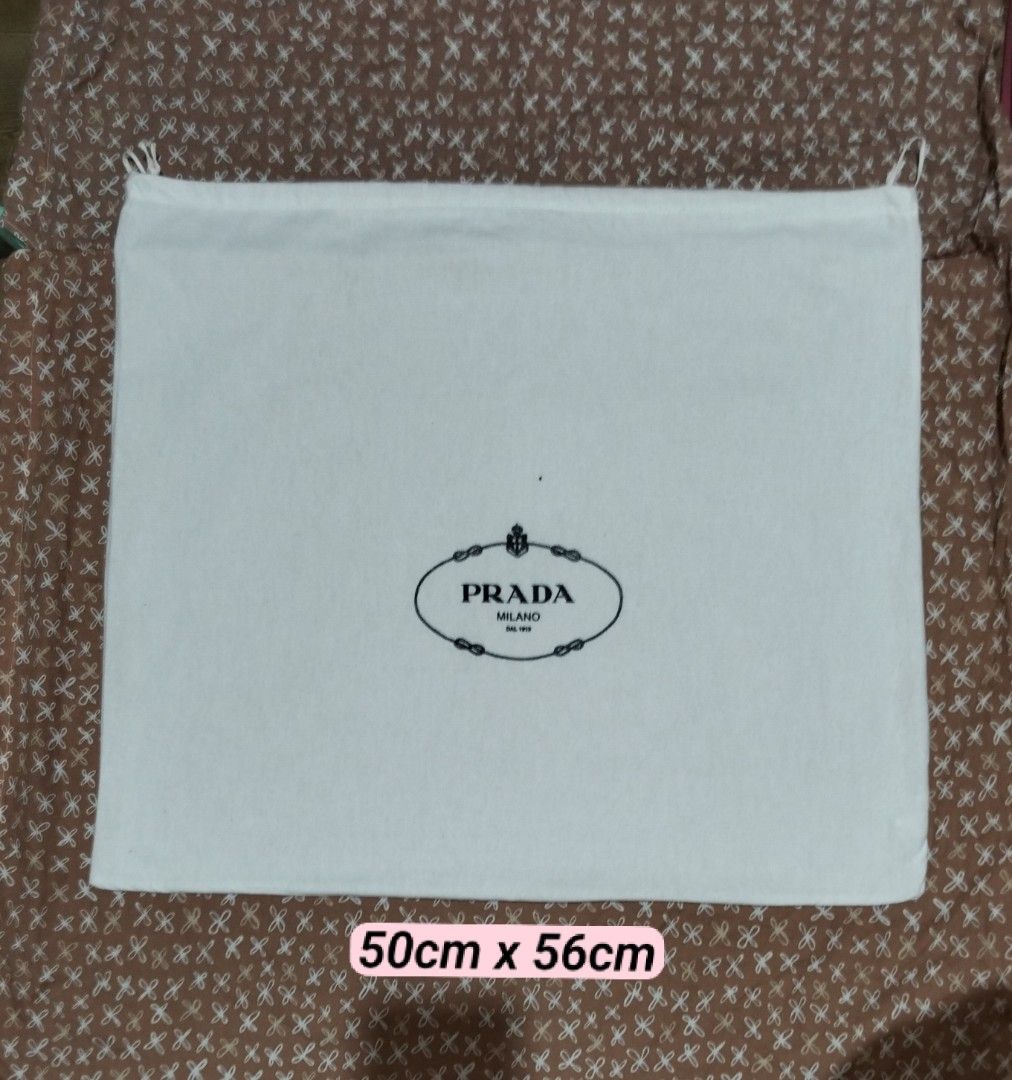 Authentic PRADA DUST BAG DUSTBAG (Category: Luxury Accessories) located in Zamboanga. Submitted by luxuryaccessories_ella.2022 (Listing ID 1466684312, Image 1). Description: Authentic 👉sign of used ( see last pic) 👉sized by cm ( centimeters) 👉 already wash 👉add sf 👉Loc po is Mindanao 👉 shipping thru J &T add 89 sa sf 👉MOP:Gcash or BPI.