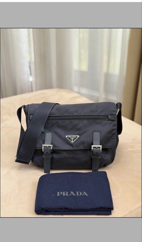 Authentic Prada Tessuto Nylon Dark Blue Messenger Bag (Category: Sling Bags) located in Manila. Submitted by maria_2326 (Listing ID 1466734628, Image 2). Description: 💯% Authentic W/ dust bag only No lowballing! Location: Manila/QC.