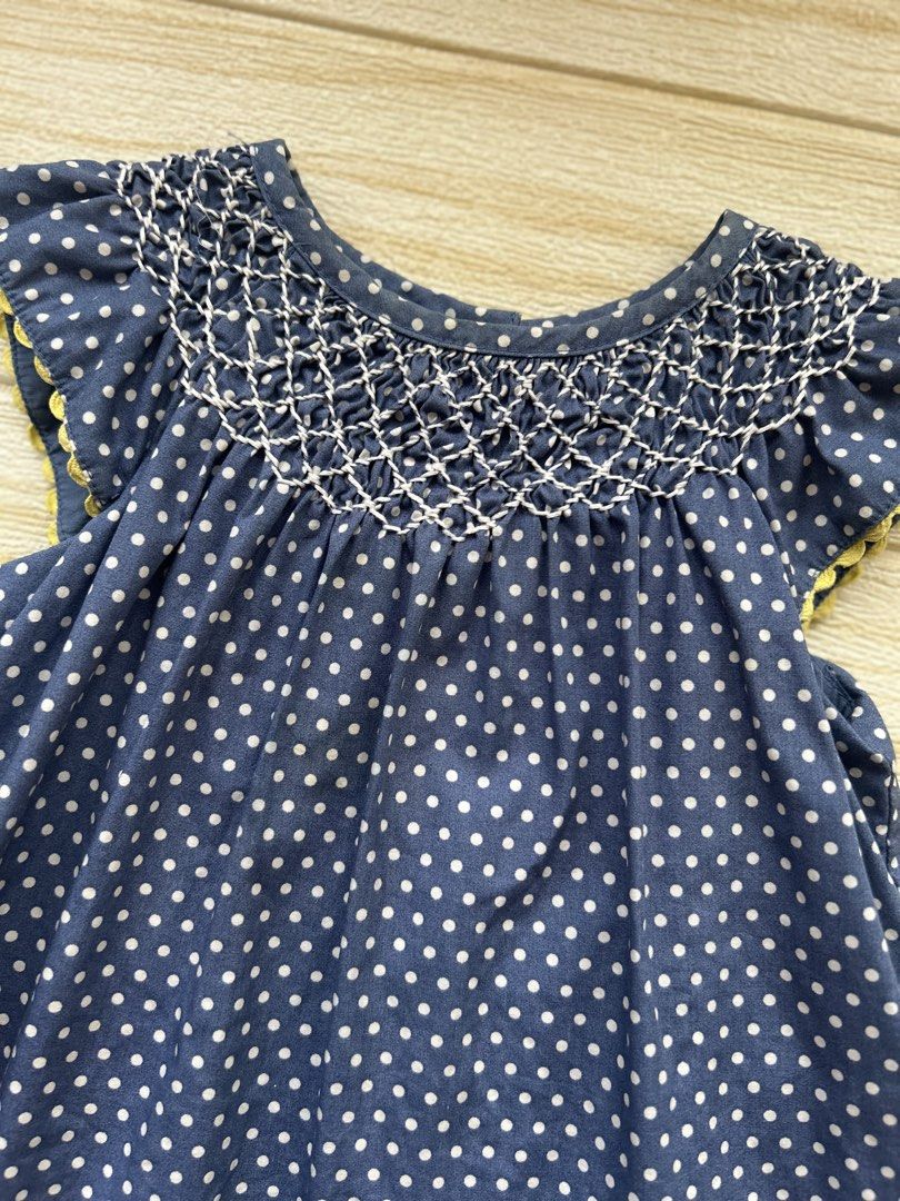Baby Boden dress/top (Category: Babies & Kids Fashion) located in Cebu City. Submitted by yjainani (Listing ID 1466580898, Image 2). Description: Cute navy blue polka-dot toddler top with smocked white embroidery and flutter sleeves. Top for 18-24m / dress for 6-12m.
