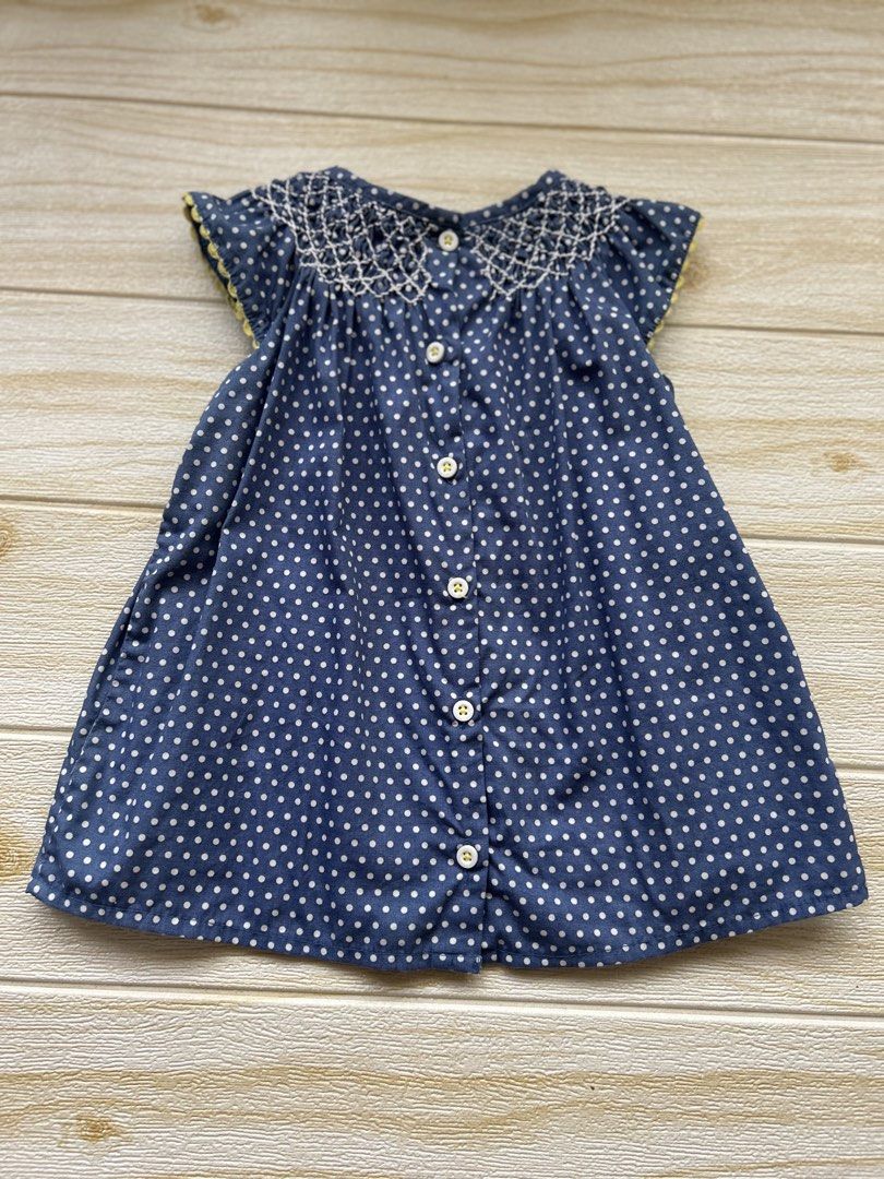 Baby Boden dress/top (Category: Babies & Kids Fashion) located in Cebu City. Submitted by yjainani (Listing ID 1466580898, Image 3). Description: Cute navy blue polka-dot toddler top with smocked white embroidery and flutter sleeves. Top for 18-24m / dress for 6-12m.