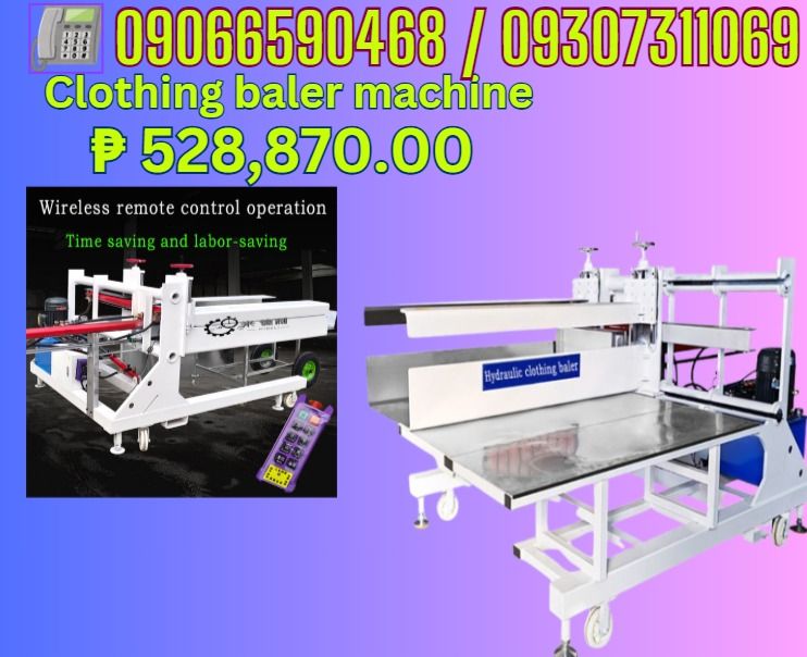 Bagging and packing machine Baler press (Category: Looking For) located in Pasig City. Submitted by bhabeyf20983 (Listing ID 1466648611, Image 1). Description: Horizontal Hydraulic Garment Baler Press Bagging Machine For Sale Brand New PHP 528,870.00 Filling Material Solid Voltage 220 V, 110 V automatic grade Semi-Automatic function Wrapping, Bagging, Packing packaging type Bags Weight (kg) 850 Product name Bagging and packing machine Product wei