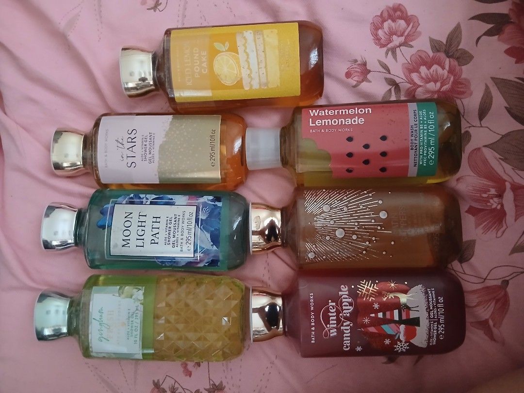 Bath & Body Works Shower Gel Assorted Scents 295ml (Category: Bath) located in Taguig. Submitted by chachi.r (Listing ID 1466603305, Image 1). Description: - Authentic Bath & Body Works Shower Gel - Volume: 295ml / 10 fl oz per bottle - Available Scents: Iced Lemon Pound Cake, In the Stars, Watermelon Lemonade, Moon Light Path, Satin Slippers, Gingham Fresh, and Winter Candy Apple - Condition: Brand new, unused, with fully intact labels - Packagi
