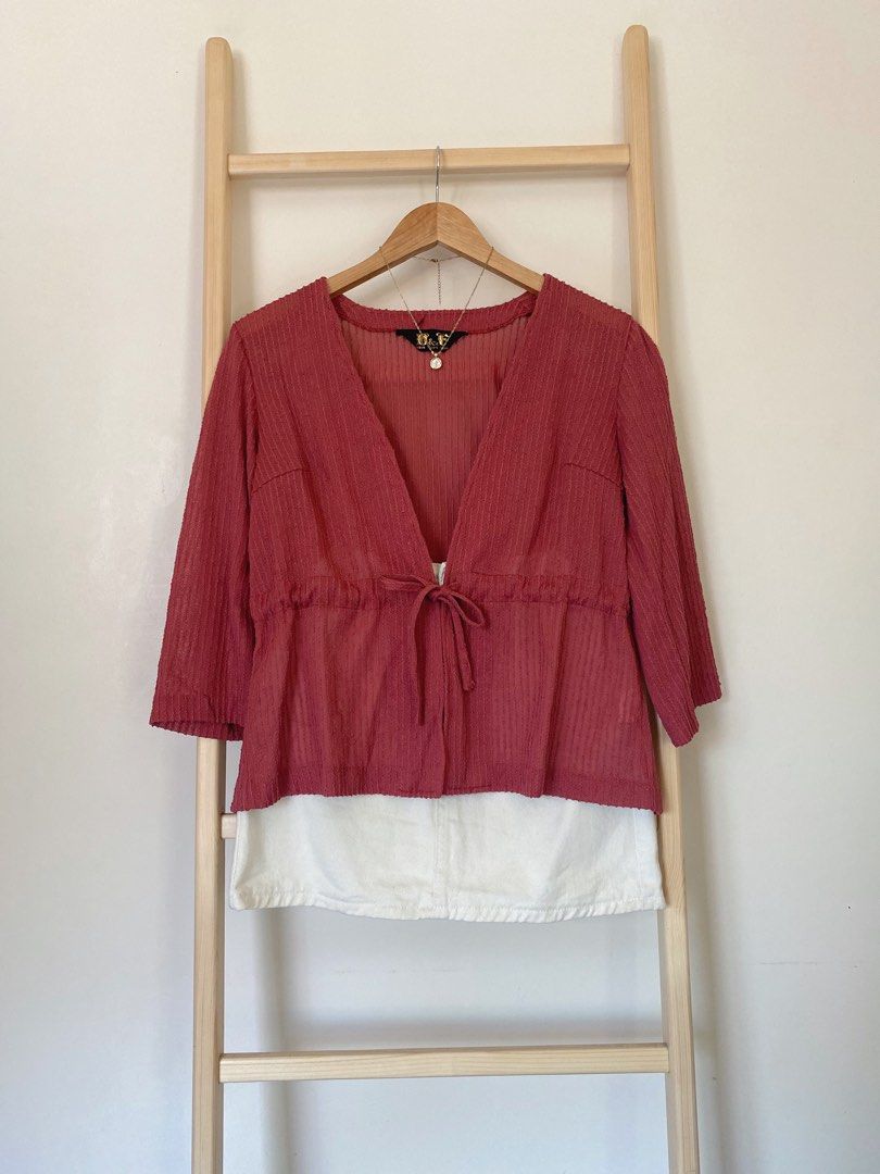 B&B Dusty Rose Textured V-Neck Blouse with Drawstring (Category: Blouses) located in Santa Rosa. Submitted by wanderized.wardobe (Listing ID 1466603053, Image 1). Description: Price: 249 php Size: Medium - Large Bust: 38 inches Length: 23 inches Payment first via Gcash Regular J&T Lalamove Orders will be shipped within 1-3 days after payment. Location: Santa Rosa Laguna ▪️Please manage your expectations. I am selling preloved/ukay but well loved 