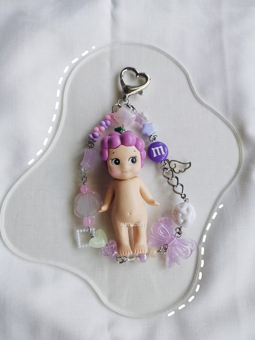 Beaded HQ Sonny Angel Grape Keychain (Category: Handmade Craft) located in Malolos. Submitted by soltyx (Listing ID 1466665974, Image 1). Description: Sonny Angel is High Quality Copy with markings ※free letter beads max 3 letters ※stainless steel eyepins,eye screw &rings were used.