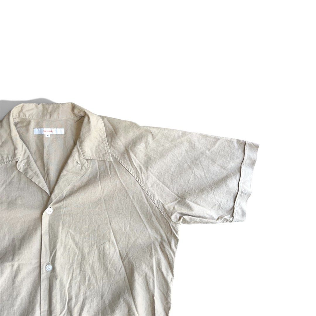 Beams Open Collar Camp Utility Shirt Beige (Category: Formal Shirts) located in Binan City. Submitted by ronsanchez (Listing ID 1466576897, Image 2). Description: Beams Open Collar Camp Utility Shirt Beige Very minimal sign of wear. Excellent Condition. Open camp collar (Cuban collar) that features a relaxed, flat-laying neckline. Two large, lower utility patch pockets positioned near the bottom hem, both secured with button-down flaps Lightweigh