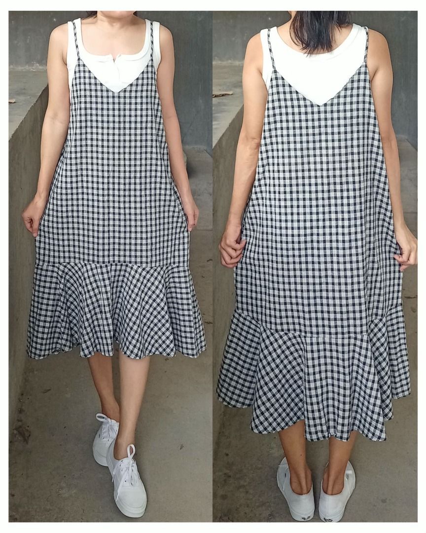 Black gingham checkered hem dress (Category: Dresses) located in Davao. Submitted by irisrazona16792 (Listing ID 1466769969, Image 1). Description: Cotton Bust 40 Waist 40 L 43 good as new.