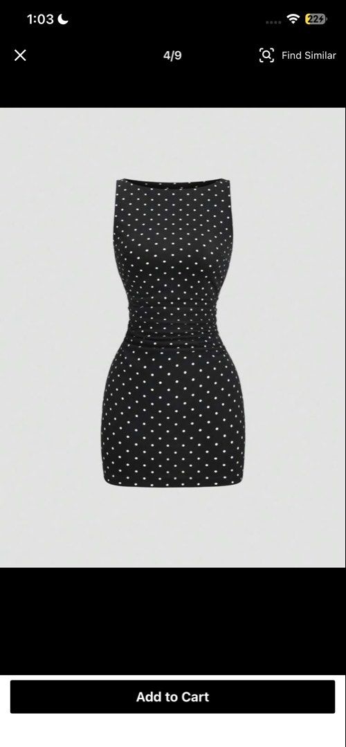 Black polka dot mini dress sleeveless (Category: Dresses) located in Taguig. Submitted by chicquisite (Listing ID 1466747043, Image 1). Description: - Color/Pattern: Black with tiny white polka dots - Cut: Sleeveless with a high neckline - Fit: Form-fitting, hits above the knee - Material: Lightweight and comfortable fabric - Versatility: Perfect for casual outings or evening events - Styling: Easy to pair with boots, heels, or simple accessories