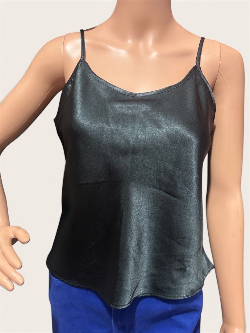 Black Satin Spaghetti Strap Cami Tank Top (Category: Sleeveless) located in Pasig City. Submitted by burtonxxx (Listing ID 1466625306, Image 2). Description: Satin fabric Adjustable strap 18x19. Adjustable strap/ length Code: leda.