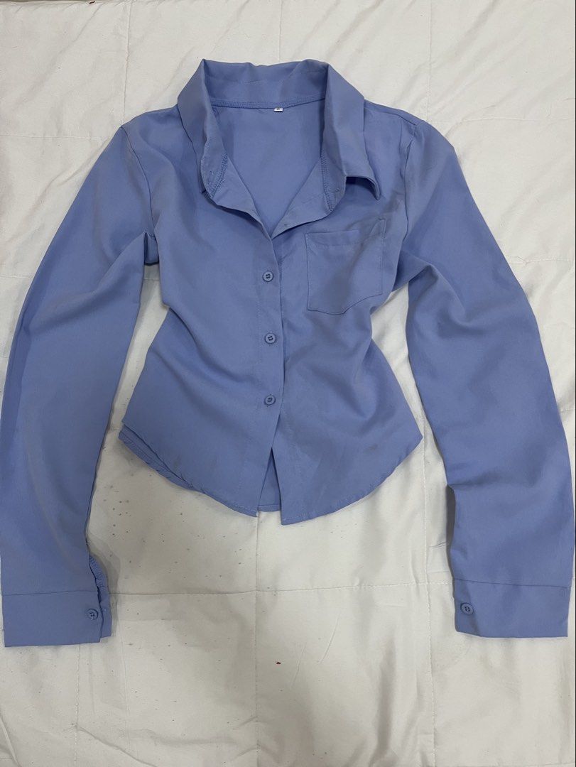 Blue Long Sleeve Button Up Shirt with Pocket (Category: Longsleeves) located in Dasmarinas. Submitted by klaresyy (Listing ID 1466674104, Image 1). Description: worn once. rfs di bagay saken yung color. bought for 199 selling for 130. .