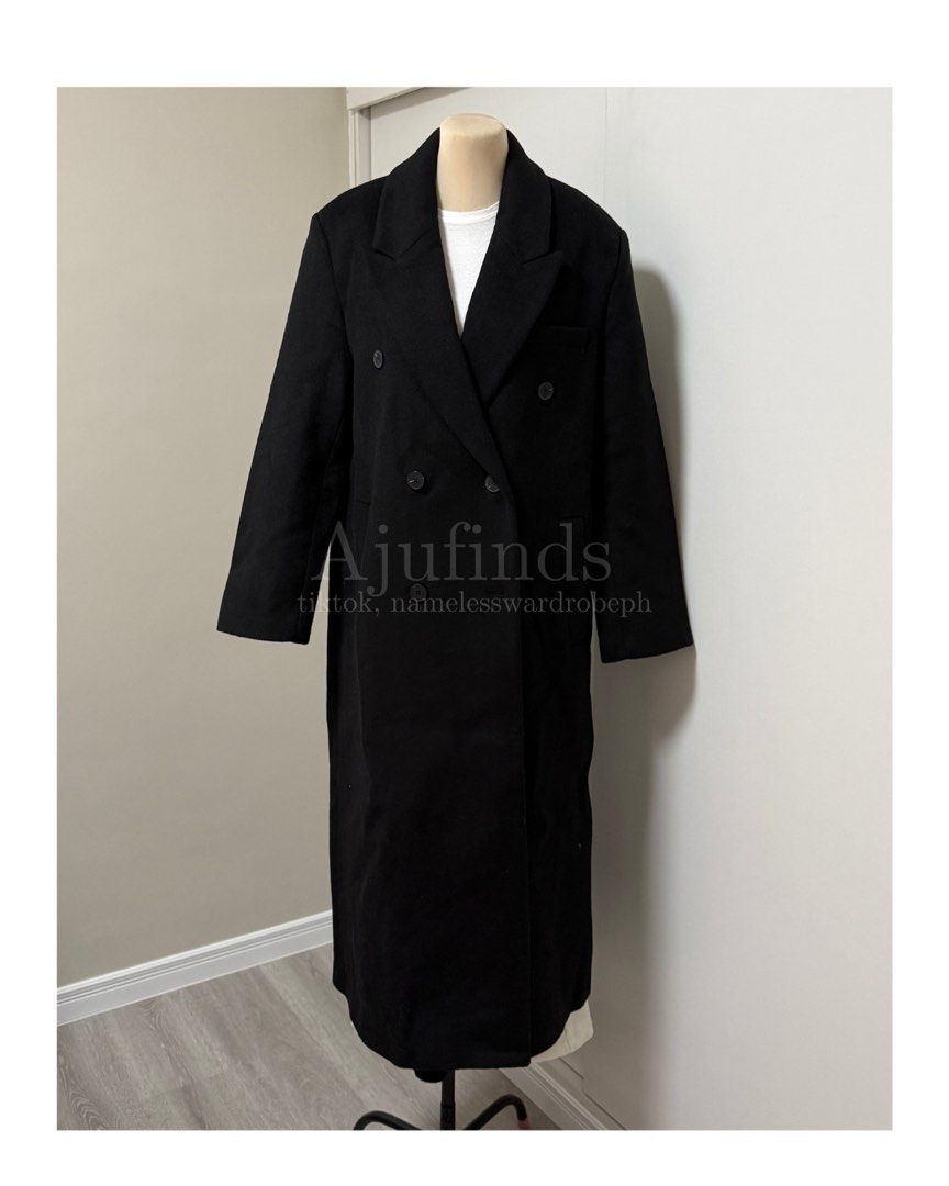 Bnew ZARA EXTRA LONG WOOL BLEND COAT MEDIUM (Category: Coats, Jackets and Outerwear) located in Batangas. Submitted by declutterphhh (Listing ID 1466668700, Image 3). Description: Bnew wt tag Ref 1255/708 Color: Black Size Medium W: 23.5” | L: 52”| Sleeve: 25” Sourced from Zara PH Not entertaining LP messages Original price ₱ 7,995.