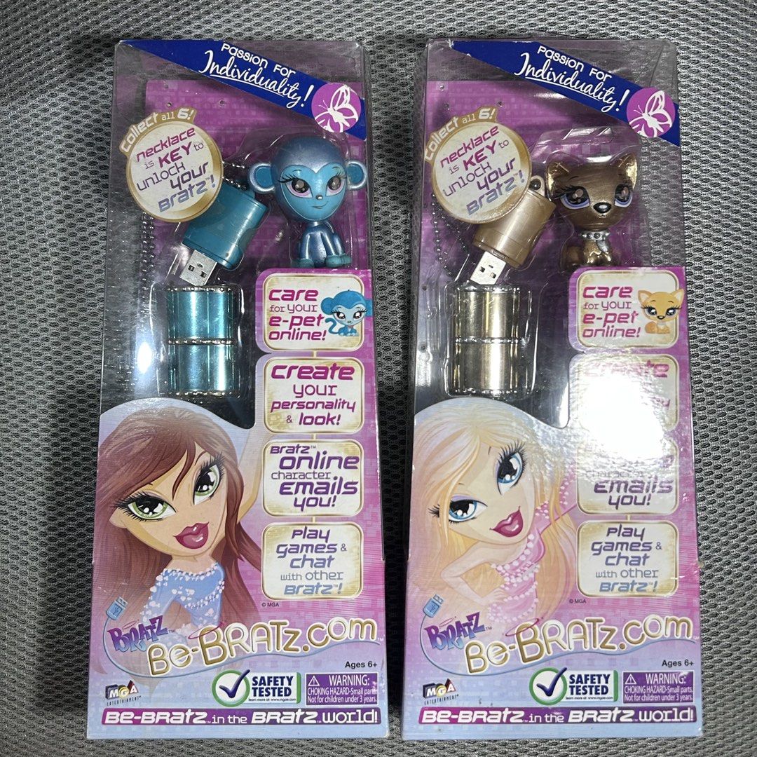 Bratz Be-Bratz Online E-Pet USB Necklace Set (Category: Kids Toys) located in Manila. Submitted by barbeyoncee (Listing ID 1466567675, Image 1). Description: - sold as set (₱300.00 if each) - box is in mid condition - NRFB - as is, wysiwyg mop: gcash mod: jnt/lalamove loc: muntinlupa, metro-manila.