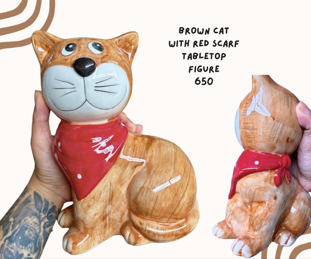 Brown Cat with Red Scarf Big Size Tabletop Figure (Category: Figurines & Statues) located in Pasig City. Submitted by homeyvibesph (Listing ID 1466690080, Image 1). Description: .