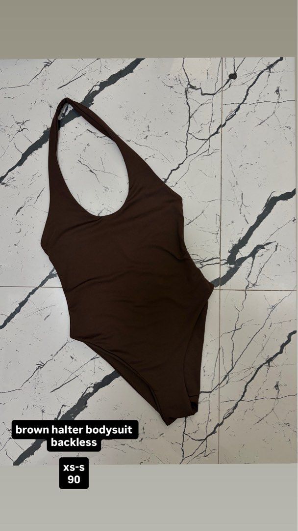 Brown Halter Backless Bodysuit (Category: Sleeveless) located in Manila. Submitted by eclaiire (Listing ID 1466589706, Image 1). Description: Used Once XS-M Stretchable .