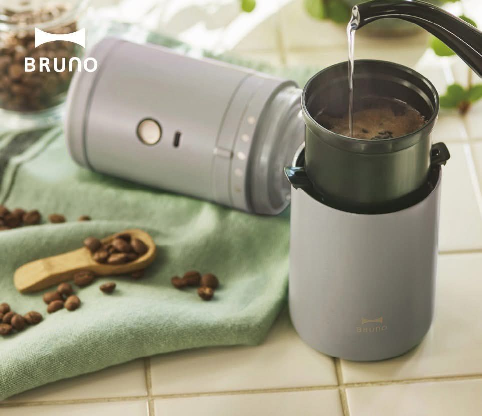 BRUNO Personal Coffee Maker with Mill BHK301 (Category: Coffee Machines & Makers) located in Taguig. Submitted by shponline (Listing ID 1466712421, Image 1). Description: The BRUNO Personal Coffee Maker with Mill (Model BHK301) is a portable, all-in-one system that combines a ceramic conical electric grinder, a stainless steel mesh drip filter, and a 240ml double-walled vacuum-insulated tumbler USB-c charging 💜Pre-order from Japan 🇯🇵 💜ETA: en