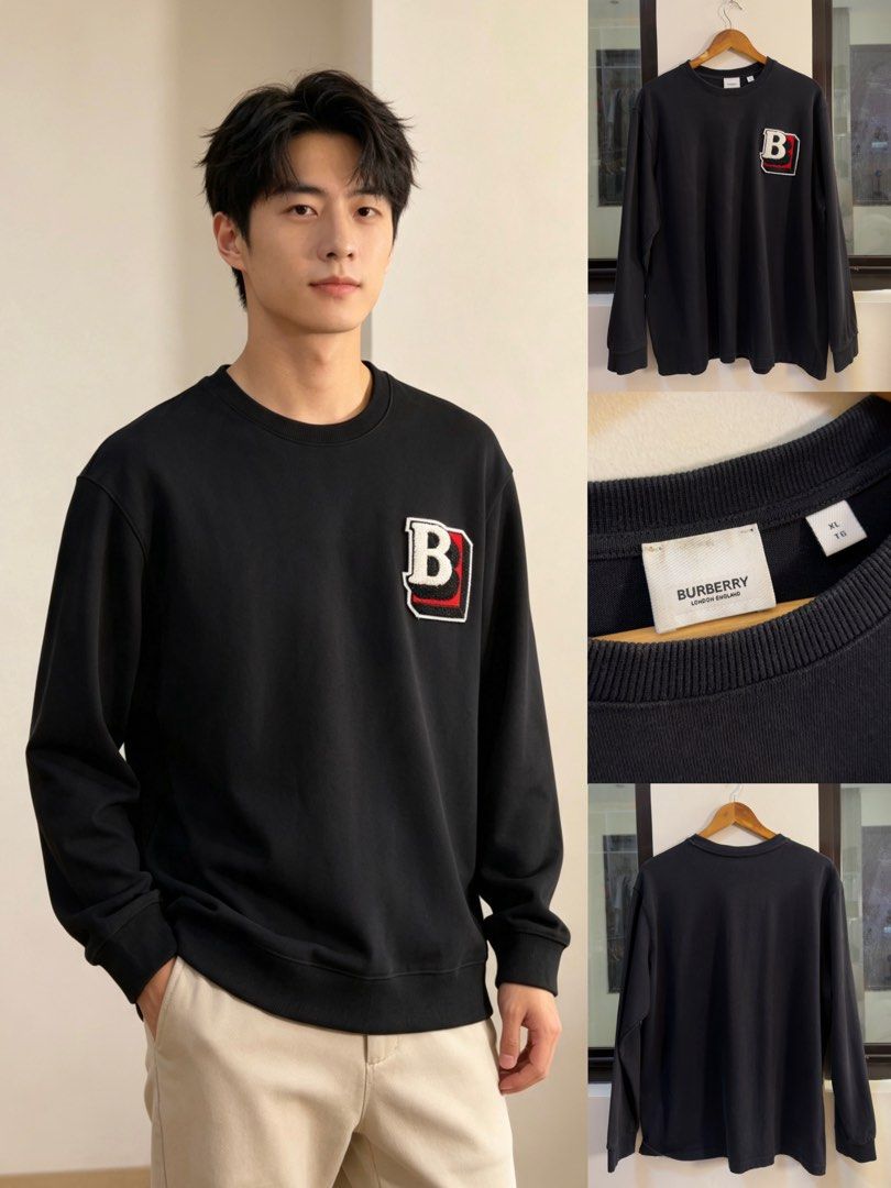 Burberry Black Sweatshirt with ‘B’ Patch (Category: Coats, Jackets and Outerwear) located in Paranaque City. Submitted by preluxeshop_ph (Listing ID 1466769044, Image 1). Description: Burberry Black Sweatshirt with ‘B’ Patch -Features iconic ‘B’ logo patch on chest -Condition: 9.8/10 -Dimes: Length: 27” Width: 25”.