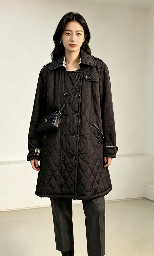 Burberry London Quilted Jacket (Category: Coats, Jackets and Outerwear) located in Paranaque City. Submitted by preluxeshop_ph (Listing ID 1466761085, Image 1). Description: Burberry London Quilted Jacket Size L - Features iconic check lining - Double-breasted closure with button details - Made in London - Ideal for layering.
