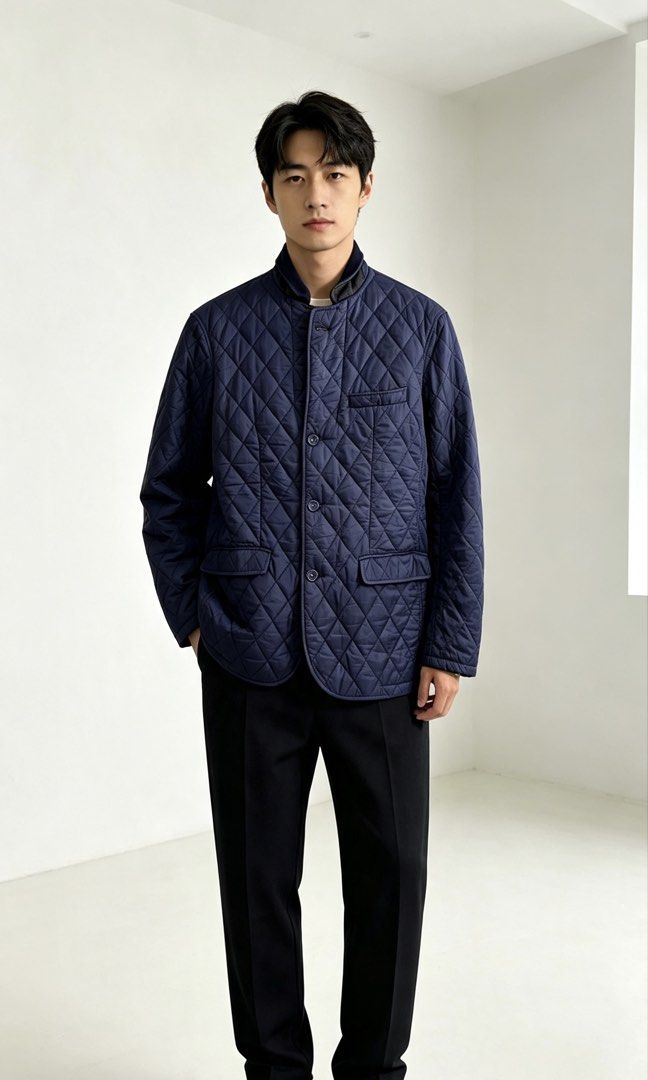 Burberry Quilted Jacket Navy Blue (Category: Coats, Jackets and Outerwear) located in Paranaque City. Submitted by preluxeshop_ph (Listing ID 1466761309, Image 1). Description: Burberry Quilted Jacket Navy Blue - Navy blue color - Iconic checked lining - Stylish chain detail at the collar - Material: 100% Polyester (outer), Cotton (lining) - Perfect for layering - Size: UK 10 / ITA 42.