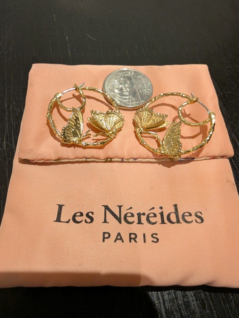 Butterfly 14k gold plated earrings (Category: Earrings) located in Quezon City. Submitted by moonjay2026 (Listing ID 1466701572, Image 2). Description: The gold plated butterflies are magical. Bought at Shangri-La Plaza..