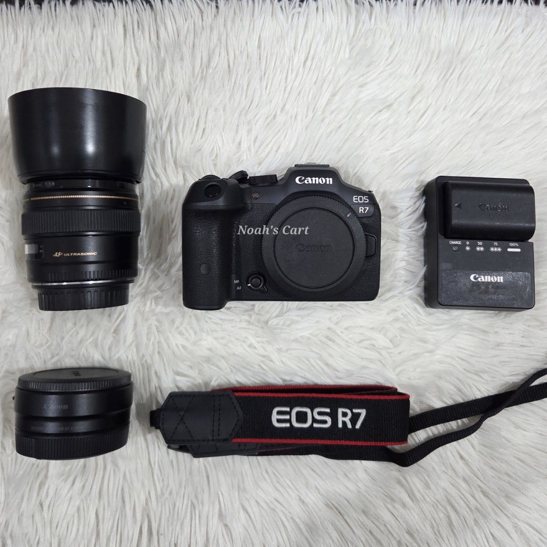 Canon EOS R7 Mirrorless Camera with EF 85mm Lens (Category: Cameras) located in Quezon City. Submitted by noahscartonlineshop (Listing ID 1466715327, Image 1). Description: Canon EOS R7 with EF 85mm f/1.8 USM P52,000 - EOS R7 BODY P5,000 - Mount Adapter P13,000 - EF 85mm 1.8 USM ​Pairing the Canon EOS R7 with the classic Canon EF 85mm f/1.8 USM lens via an EF-to-RF adapter creates an excellent, highly cost-effective setup for portraiture, indoor 