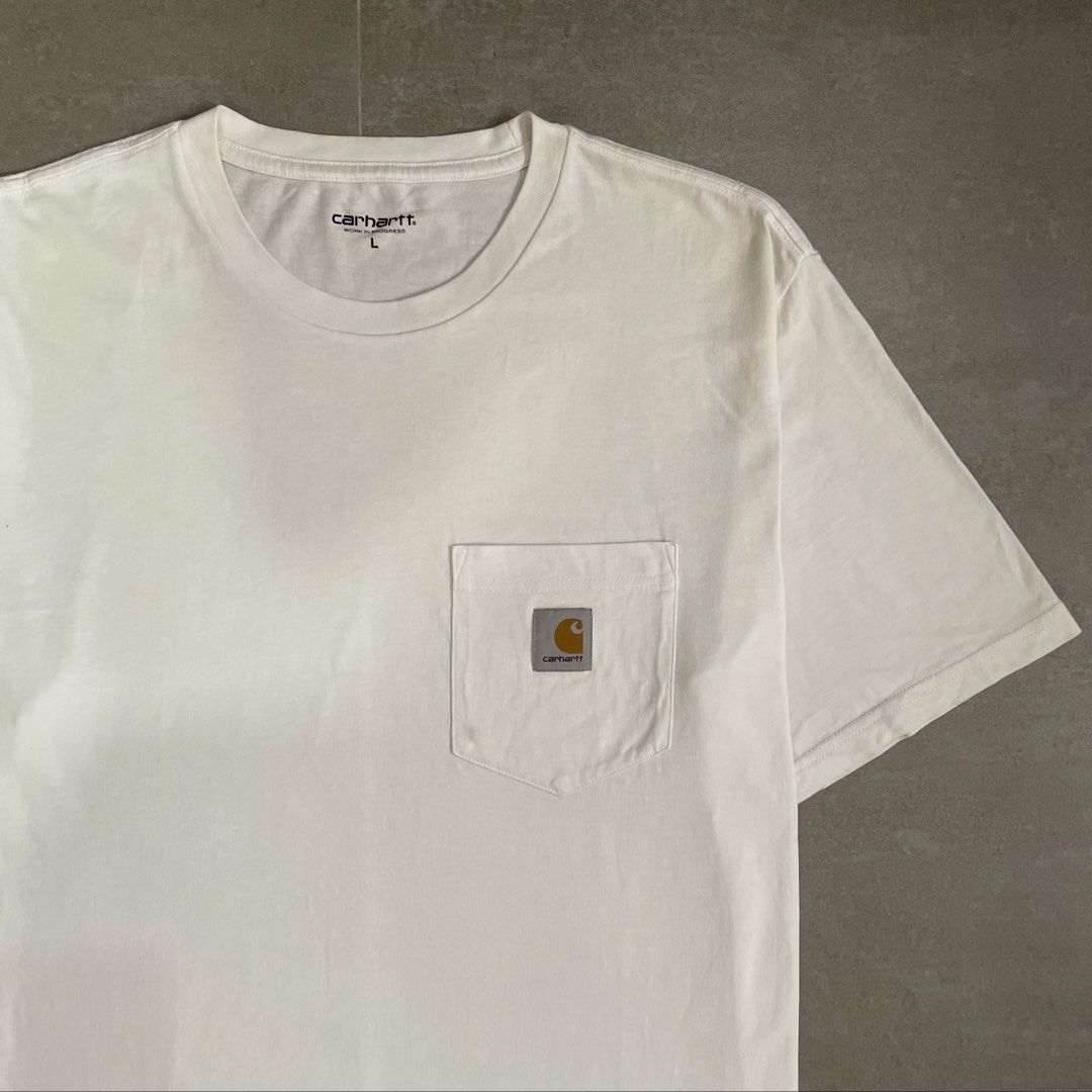 Carhartt Pocket Tee (Category: Tshirts & Polo Shirts ) located in Mabalacat. Submitted by goldengarms_ (Listing ID 1466670144, Image 2). Description: Color: Dirtyish White Size: Large Condition: Excellent Color rate: 9.5/10 or better Issue: Minimal & washable stains Price is still negotiable for sure buyer 👍 - Payment thru GCash, Maya or Security Bank 💳 - Shipping via J&T Express 🛩️ Pm us for more details. Thank you! 📩.