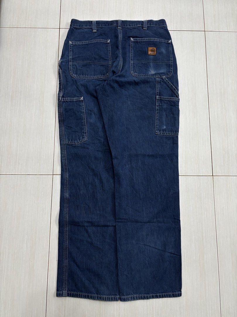 Carhartt Dungaree Fit Denim Leather Patch (Category: Jeans) located in Manila. Submitted by bens.thrift (Listing ID 1466694027, Image 2). Description: Carhartt Carpenter Pants Denim Leather Patch Made in Mexico Used Condition - sign of usage Size 32x32 - Original Dungaree Fit 32” waist 42” length 8.5” hem.