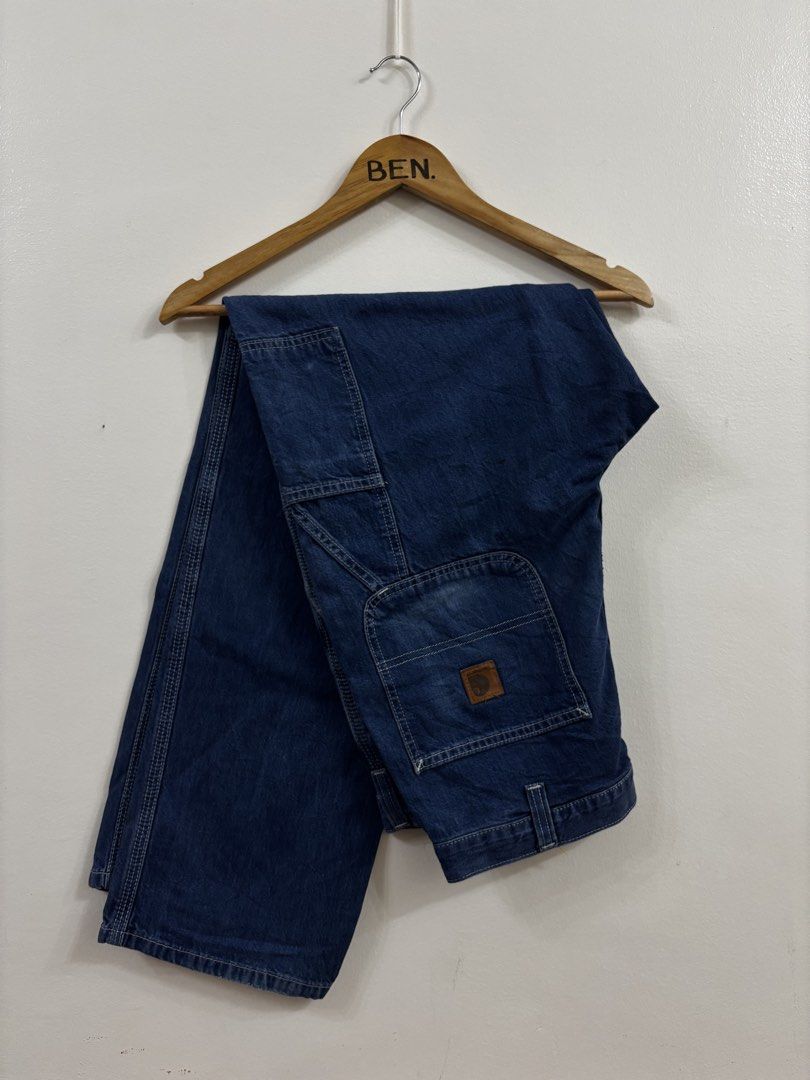 Carhartt Dungaree Fit Denim Leather Patch (Category: Jeans) located in Manila. Submitted by bens.thrift (Listing ID 1466694027, Image 1). Description: Carhartt Carpenter Pants Denim Leather Patch Made in Mexico Used Condition - sign of usage Size 32x32 - Original Dungaree Fit 32” waist 42” length 8.5” hem.