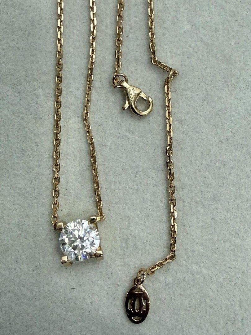 Cartier Necklace (Category: Necklaces) located in Manila. Submitted by yonasaints46584 (Listing ID 1466584250, Image 2). Description: - S925 Gold Plated c de cartier necklace - moissanite stone - Delicate link chain complete with the iconic Cartier logo tag near the lobster clasp - Perfect luxury gift or timeless addition to your everyday fine jewelry collection.