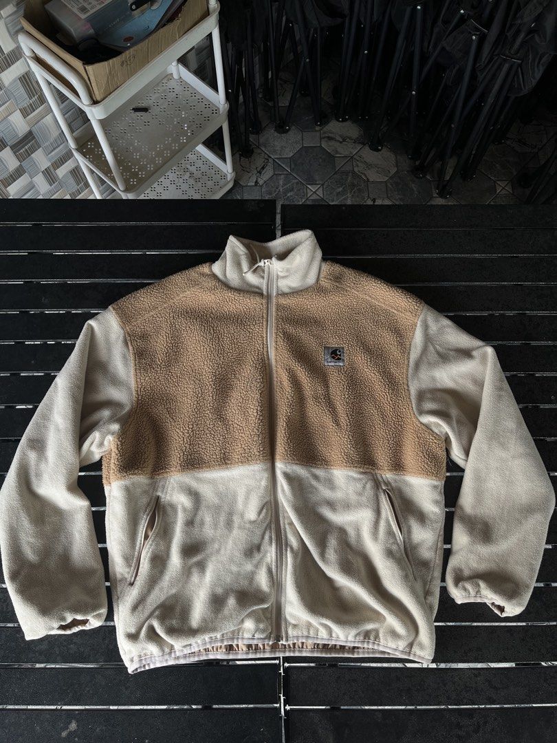 Carutha WIP Outdoor C Fleece Jacket (Category: Coats, Jackets and Outerwear) located in Tuguegarao City. Submitted by josh_the_thrift (Listing ID 1466624936, Image 2). Description: -(AUTHENTIC) - Brand: Carhartt WIP - Style: Outdoor C Jacket - Color: Cream and Tan - Size: Medium 26x26 (Tag attached) - Material: 100% Polyester - Design: Soft sherpa fleece upper with smooth fleece lower body, full zip front, and high collar - Condition: As new no i