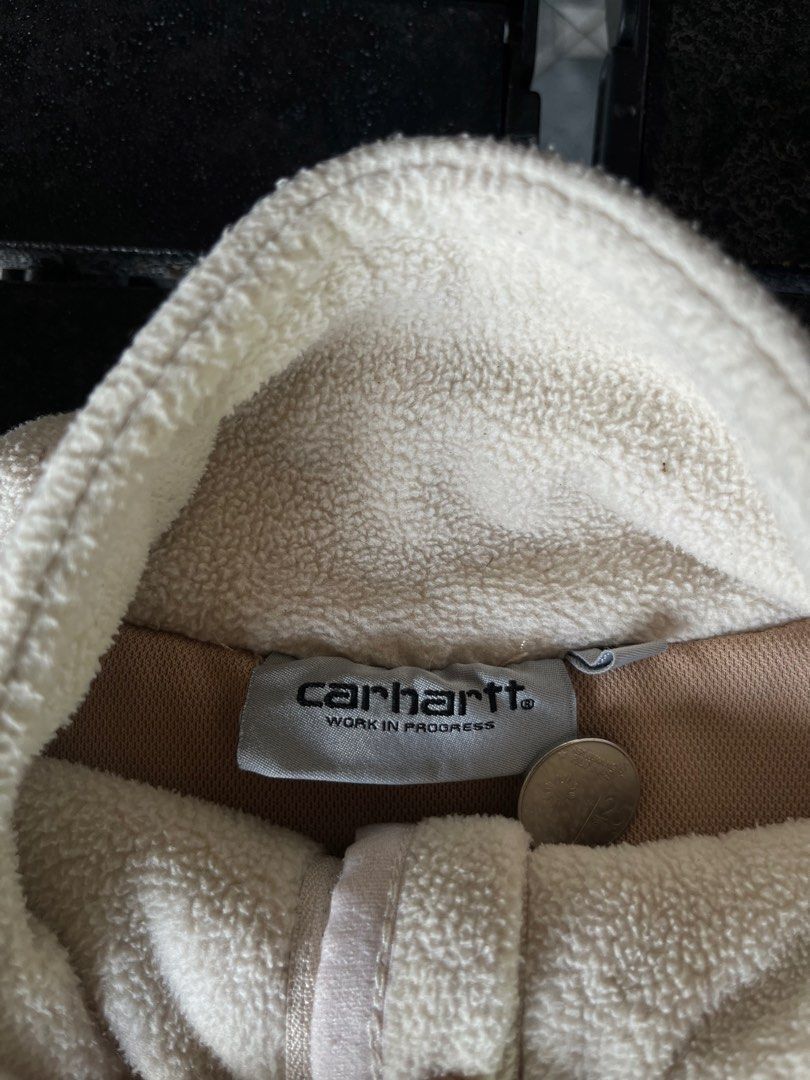 Carutha WIP Outdoor C Fleece Jacket (Category: Coats, Jackets and Outerwear) located in Tuguegarao City. Submitted by josh_the_thrift (Listing ID 1466624936, Image 3). Description: -(AUTHENTIC) - Brand: Carhartt WIP - Style: Outdoor C Jacket - Color: Cream and Tan - Size: Medium 26x26 (Tag attached) - Material: 100% Polyester - Design: Soft sherpa fleece upper with smooth fleece lower body, full zip front, and high collar - Condition: As new no i