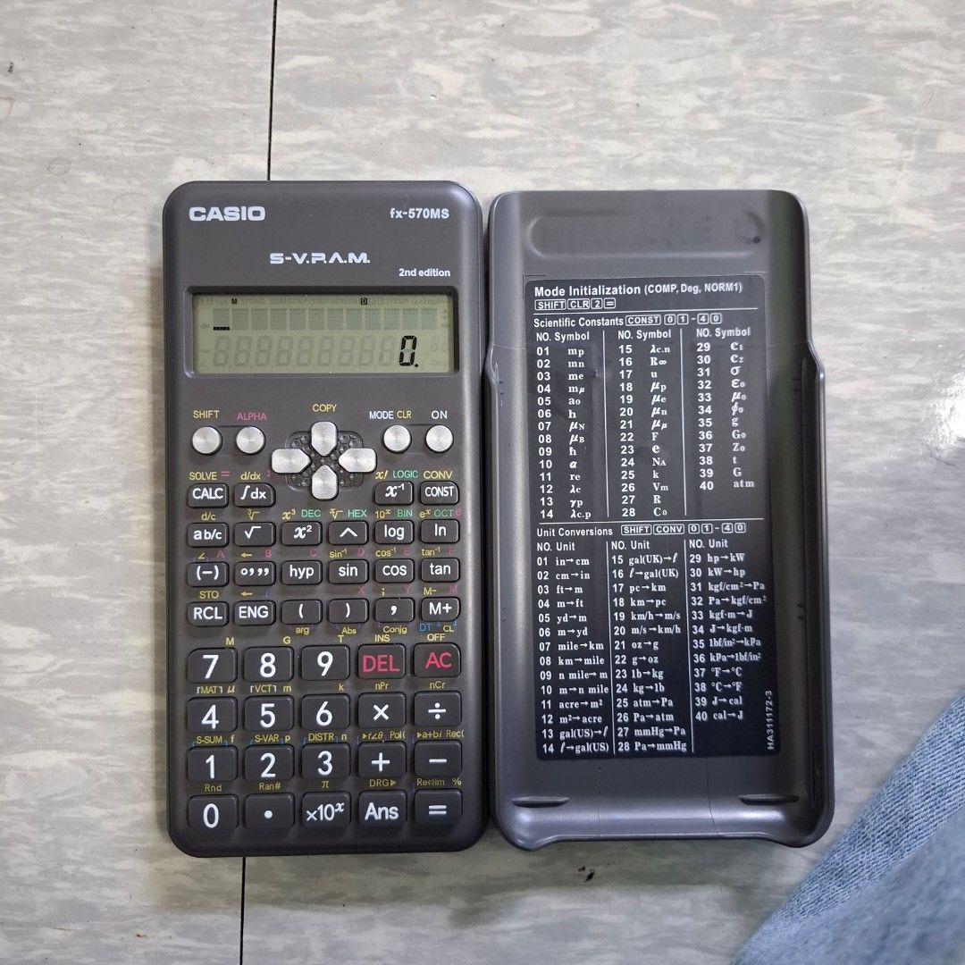 CASIO fx-570MS S-V.RA.M. Scientific Calculator (Category: Stationery & School Supplies) located in Pasig City. Submitted by maeingo (Listing ID 1466660542, Image 1). Description: 🧮 In Good Condition! Working well 𐙚 This item is negotiable but no lowbailing 𐙚 Loc: Pasig City 𐙚 MOP: cashg 𐙚 MOD: J&T, Lalamove Deets: 401 Functions Fraction calculations Combination and permutation Statistics (STAT-data editor, Standard deviation, Regression anal