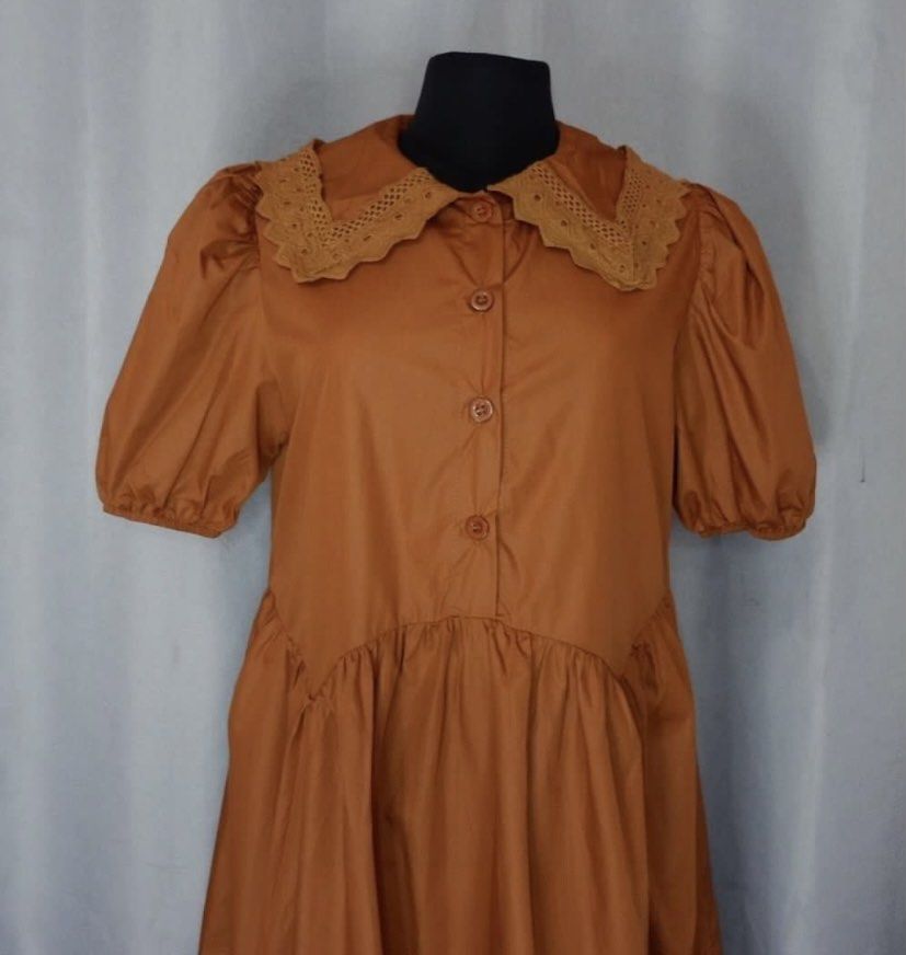 Casual Mini Doll Dress Brown (Category: Dresses) located in Cainta. Submitted by vestito_bestida (Listing ID 1466613942, Image 3). Description: ⛔️ACTUAL PHOTO POSTED⛔️ 👉 Casual Mini Doll Dress 👉 Free size 👉 Bust: up to 36" 👉 Length: 33" 👉 Color: Brown 👉 Short puff sleeves, button-front closure, eyelet lace collar 👉 Flatlay measured using medida 👉 Actual photo posted. 👉 No filter. Colors may vary due to lightning and photo quality..