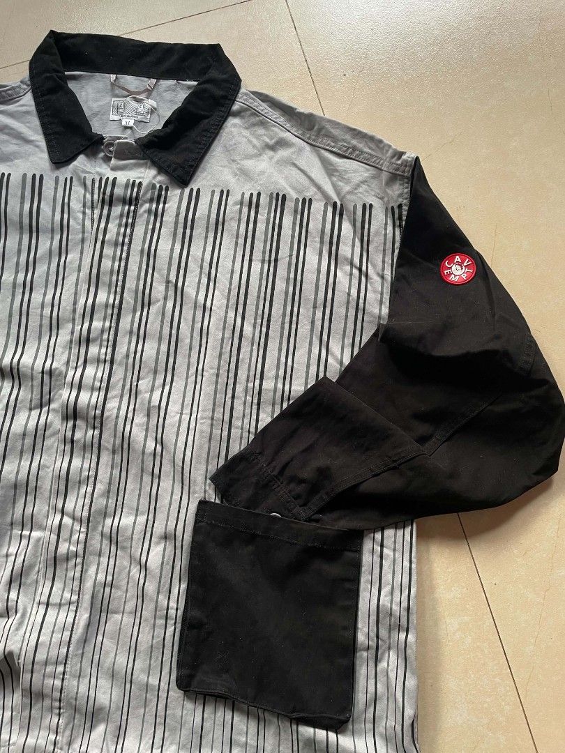 Cav Empt Striped Shirt Jacket featuring a grey and black vertical (Category: Coats, Jackets and Outerwear) located in Bacolod City. Submitted by thriftedlifestore (Listing ID 1466706261, Image 2). Description: Mens Fit XL TO XXL Condition: Excellent Issue: None Color rate: 10/10.