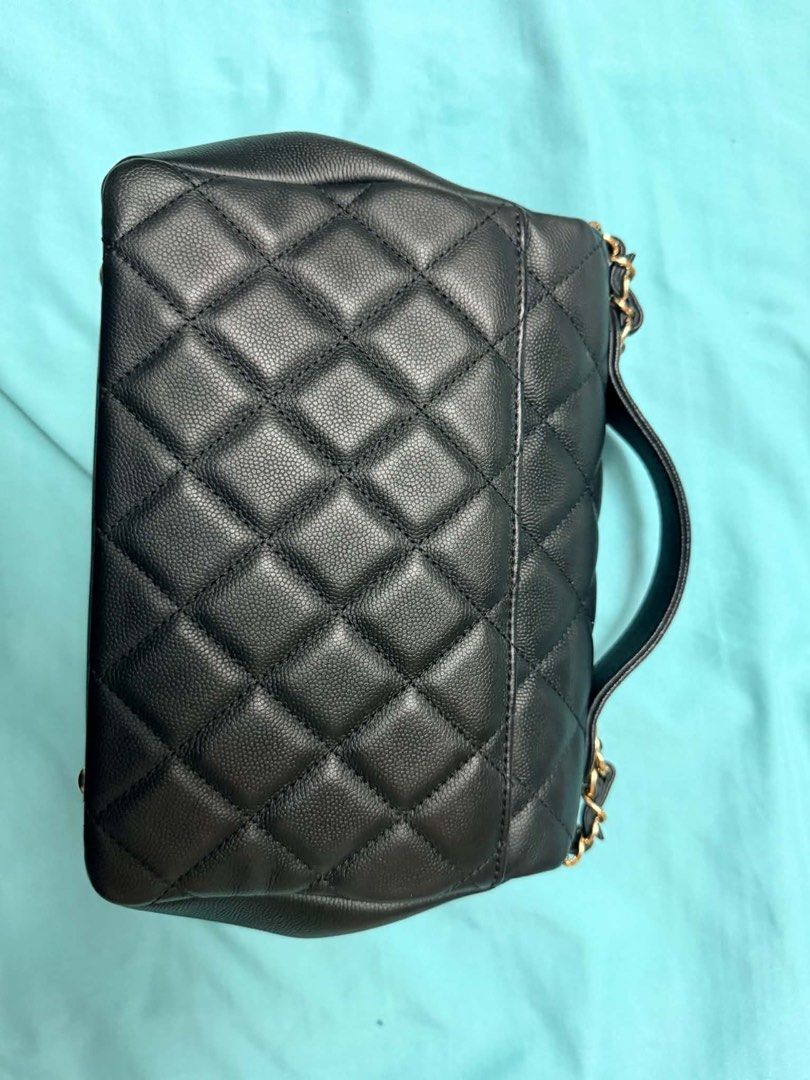 Chanel Black Quilted Bag (Category: Luxury Bags & Wallets) located in Marikina City. Submitted by mommymishy (Listing ID 1466564217, Image 3). Description: Black caviar leather Chanel bag. Quilted pattern signature turn-lock closure. Includes a sturdy top handle, classic style, great size for daily essentials. Chanel Business Affinity small Series 27 excellent condition ❤️ Comes with dustbag, cert authenticity, receipt Decluttering 😍.