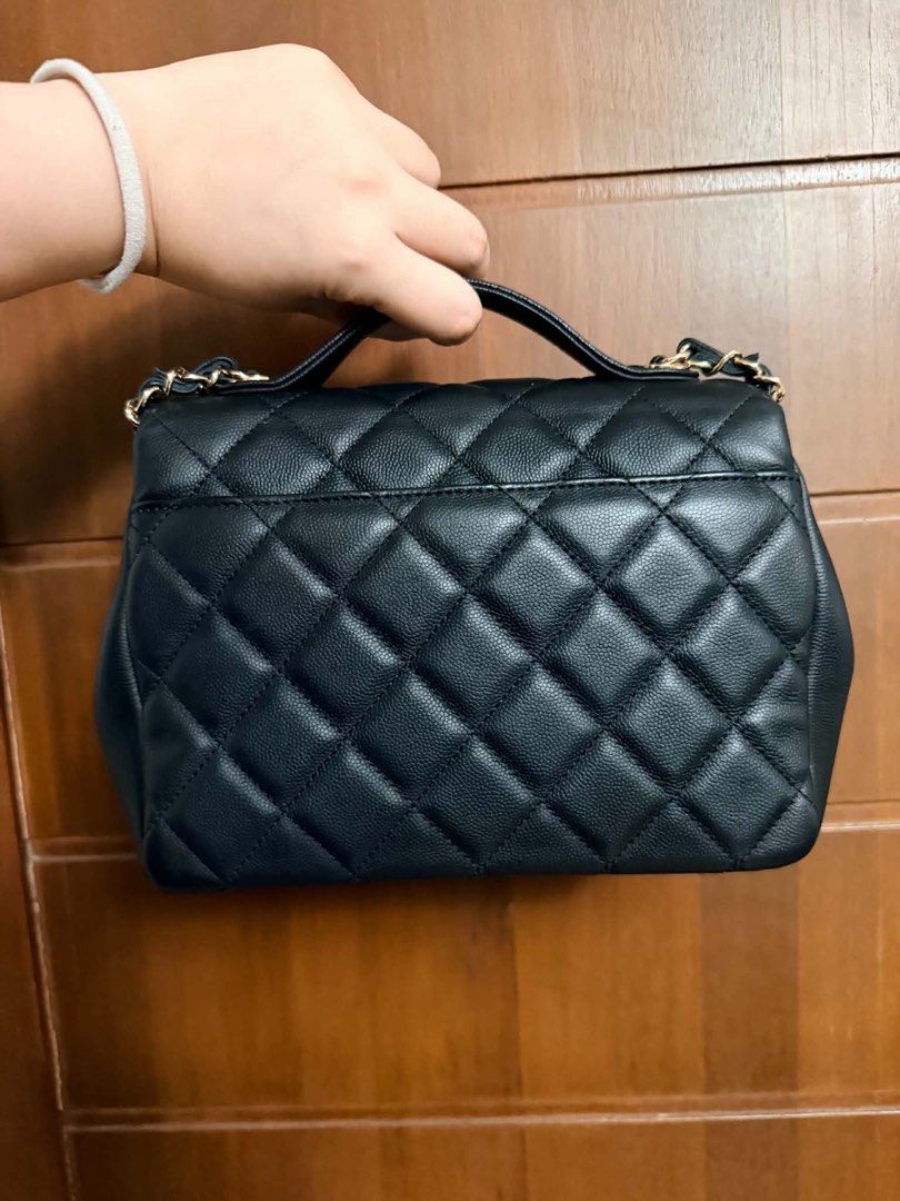 Chanel Black Quilted Bag (Category: Luxury Bags & Wallets) located in Marikina City. Submitted by mommymishy (Listing ID 1466564217, Image 2). Description: Black caviar leather Chanel bag. Quilted pattern signature turn-lock closure. Includes a sturdy top handle, classic style, great size for daily essentials. Chanel Business Affinity small Series 27 excellent condition ❤️ Comes with dustbag, cert authenticity, receipt Decluttering 😍.