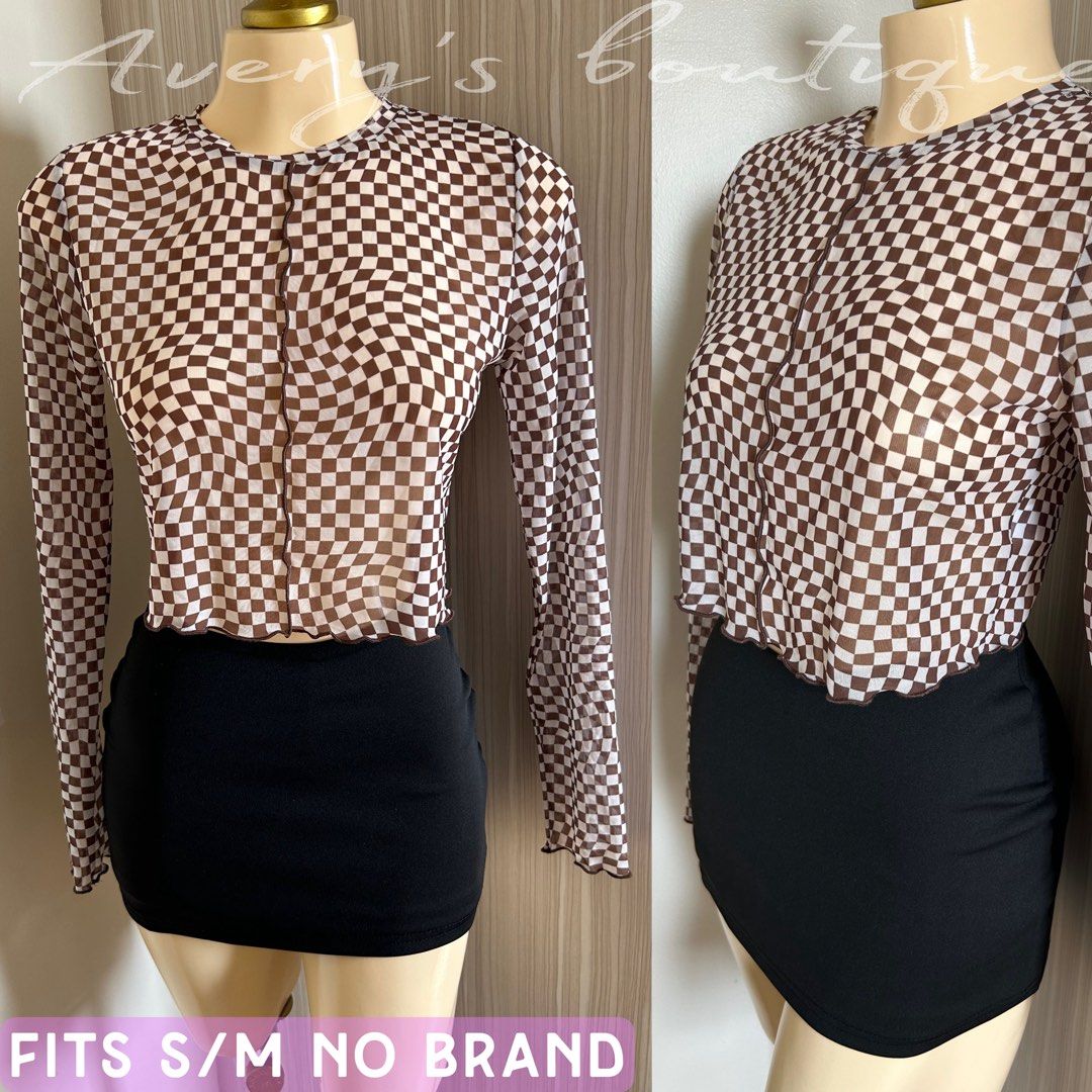 Checkered long sleeve mesh top - S/M size (Category: Longsleeves) located in Quezon City. Submitted by averysboutiqueonfb (Listing ID 1466659309, Image 1). Description: ‼️PRICE IS NOT NEGOTIABLE‼️ 📍Location: Munoz,Quezon city. 🧾MOP: Gcash/BDO/Maya/Maribank 🚚MOD: J&T/Lalamove Please manage expectations — all items are thrifted and have already been washed before posting. Some pieces may have minimal flaws such as washable stains,loose threads,s