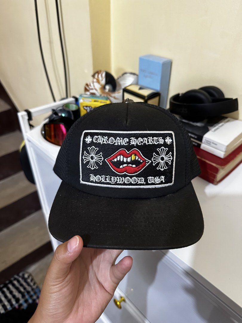 Chrome Hearts Hollywood Trucker Hat Black (Category: Caps & Hats) located in Baler. Submitted by sidequester (Listing ID 1466568363, Image 2). Description: - Replica Chrome Hearts black trucker hat - Adjustable snapback closure for a custom fit - Can offer discount or bundle price for hats.