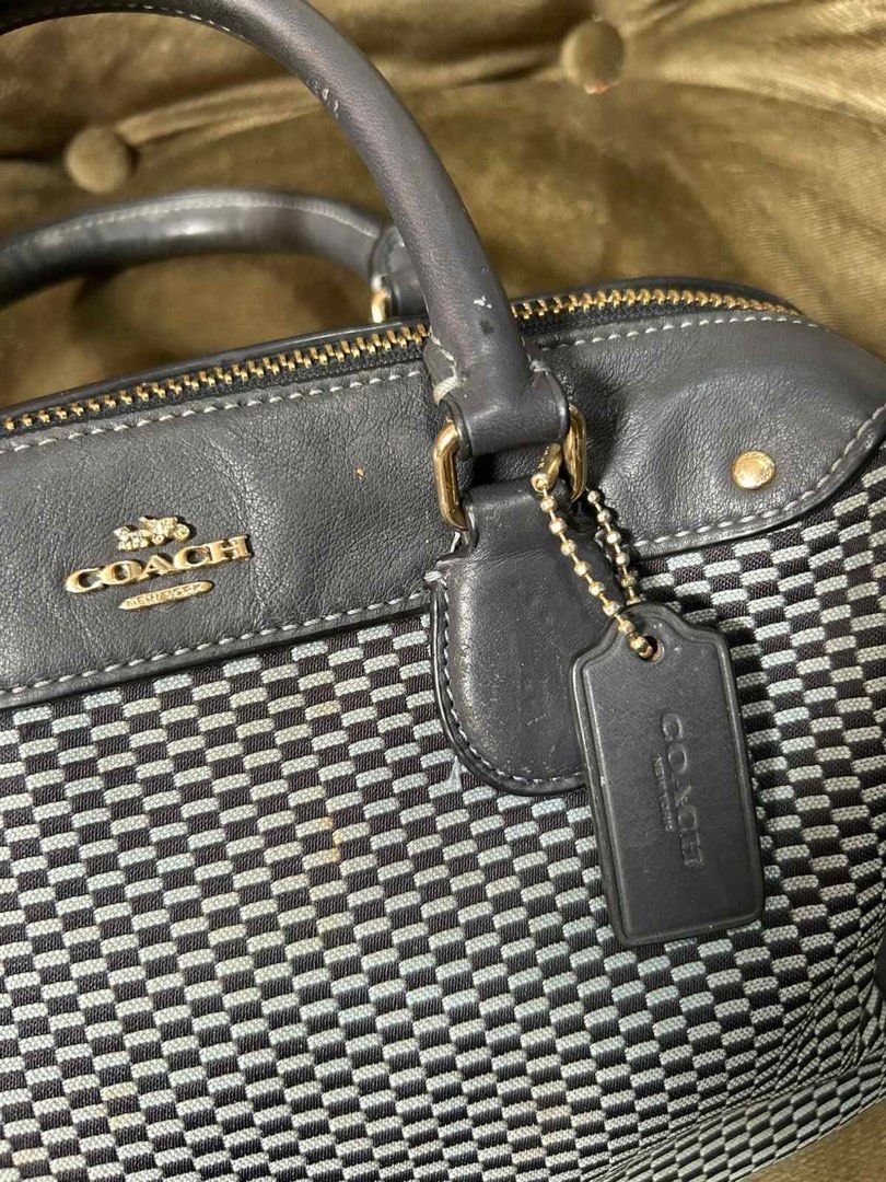 Coach Mini Bennett Satchel Black White Patterned Bag (Category: Luxury Bags & Wallets) located in Quezon City. Submitted by rosell.xoxo (Listing ID 1466609364, Image 2). Description: - Brand: Coach - Style: Satchel bag - Color/Material: Black and grey patterned fabric with dark leather trim - Interior: Fabric lining with authentic Coach creed patch (Style No. M1781-F57242) - Condition: Well-used with dirt inside.