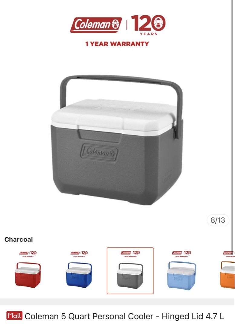Coleman Personal Cooler - Dark Gray (4.7L) (Category: Hiking & Camping) located in Paranaque City. Submitted by flippingstuff (Listing ID 1466630281, Image 1). Description: unused :) RFS - wrong color, pink ang gusto 😅.