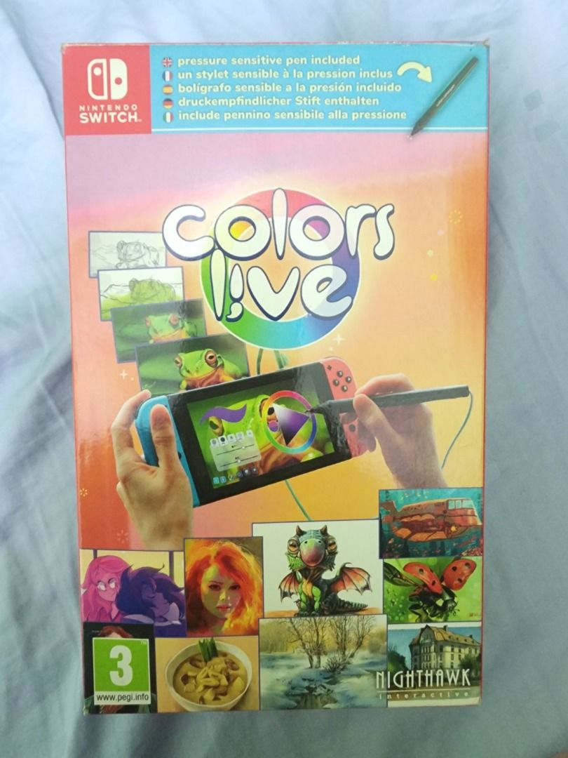 Colors Live Nintendo Switch Game with Pressure Sensitive Pen (Category: Nintendo) located in Pasig City. Submitted by soundcity (Listing ID 1466625492, Image 1). Description: - Colors Live package for Nintendo Switch - Like new, box is intact. Never used - Includes game cartridge and official pressure-sensitive pen stylus - Features dedicated Colors Quest mode - Rated PEGI 3 - Great creative bundle for drawing enthusiasts on the go.