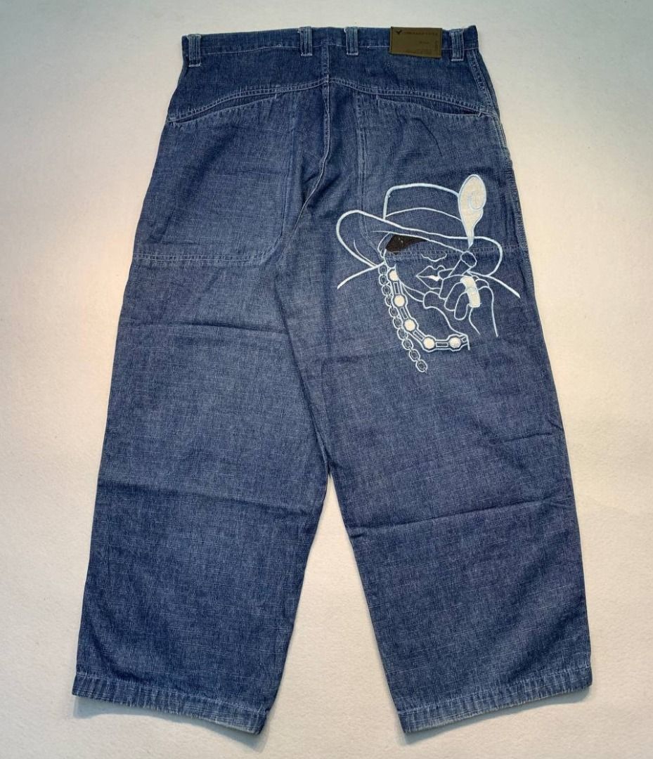 Complices Eagle Denim Jeans (Category: Jeans) located in Mandaluyong City. Submitted by theroom501 (Listing ID 1466598573, Image 1). Description: Complices Eagle Denim Jeans Style Code: Size on Tag: 36 Color: Blue Condition: Good pre-owned condition with a heavily distressed vintage look. Flaws/Issues: none Flat Lay Measurements: Pit to Pit: 36 inches Length: 38 inches Leegopening Length: 10 inches Price:1500.