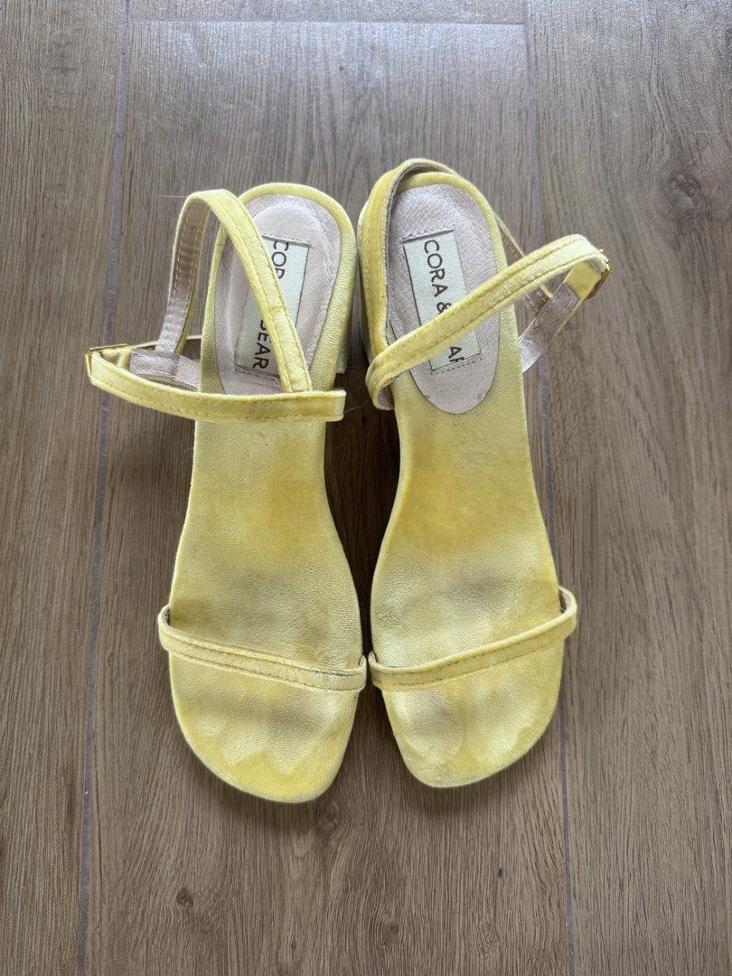 Cora & Bear Suede Heels (Category: Heels) located in Santa Rosa. Submitted by meldeclutters (Listing ID 1466565089, Image 1). Description: Cora & Bear Suede Heels Color: Salsa Yellow Size: 7 Price: Php 350 Used once RFS: declutter .
