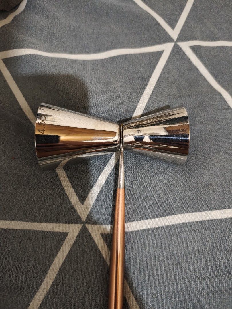 Crate & Barrel Brushed Copper Bar Tool Set (Category: Dinnerware & Cutlery) located in Caloocan City. Submitted by deyburds. (Listing ID 1466720111, Image 3). Description: - Brand: Crate & Barrel - Material/Finish: Brushed copper - Origin: Made in India - Includes: Strainer, jigger, ice scoop, and other cocktail accessories with a matching holder - Condition: Brand new with original store price tag (₱6,299) still attached - Ideal for home bar set
