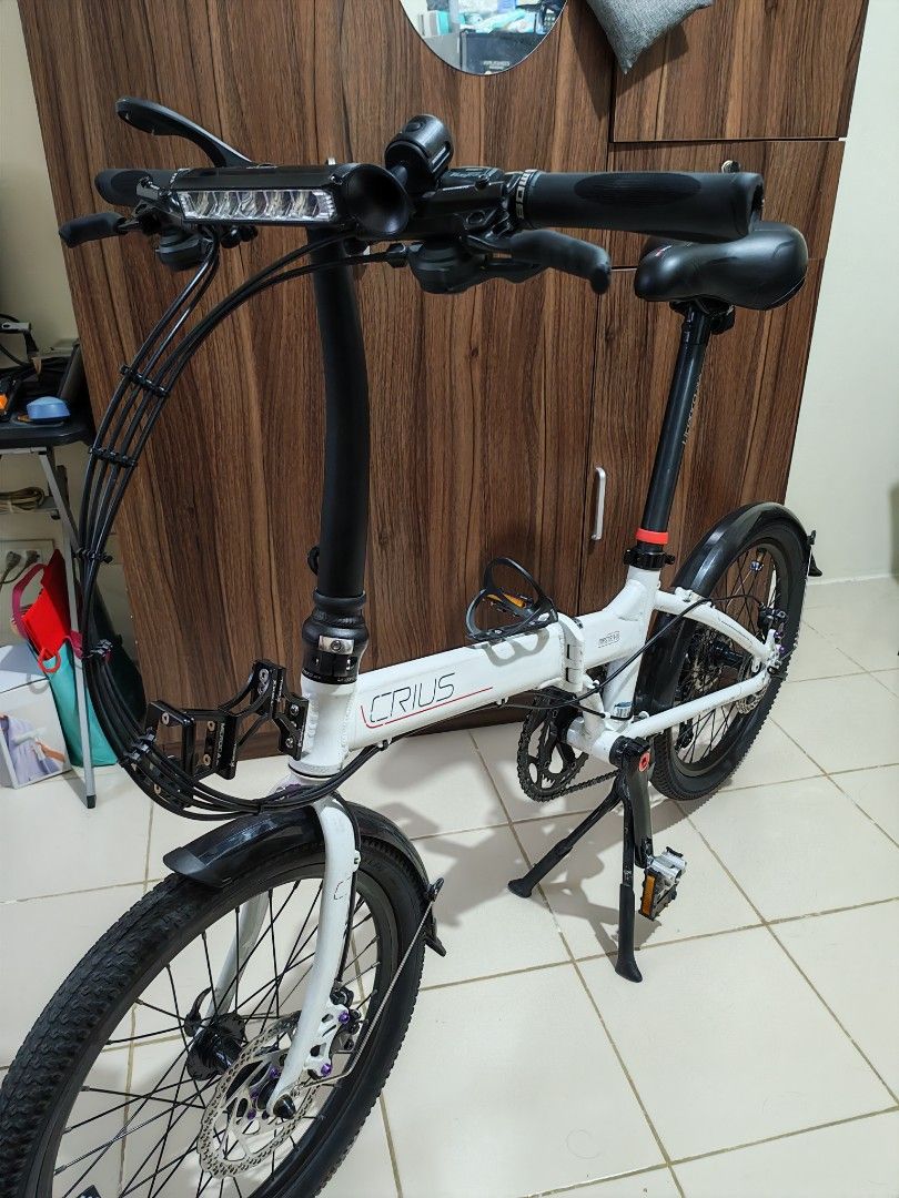 Crius Master d Folding Bike White (Category: Bicycles) located in Manila. Submitted by cosmicdog.a83d4b (Listing ID 1466569237, Image 1). Description: Crius Master D Tiagra rear derailleur Tiagra rear shifter Tiagra front derailleur Tiagra front shifter Tiagra cassette Tiagra 10s chain Litepro headset Litepro swan neck stem Litepro monster handlebar Litepro rims Litepro hubs Litepro seatpost Litepro seatclamp Litepro 2x crank Kocevlo Saddle Kootu