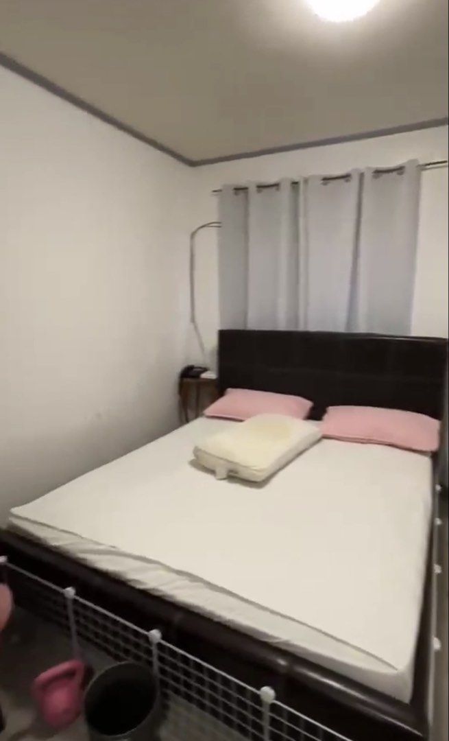 Dark brown leather bed frame with queen mattress (Category: Bed Frames & Mattresses) located in Quezon City. Submitted by sell4less123 (Listing ID 1466719842, Image 1). Description: - Item: Dark brown leather bed frame with tufted headboard - Includes: bed frame and mattress - Base: Sturdy dark wood/leather - Reason for selling: needs to go ASAP - Important: Buyer must dismantle and pick up Location: Brgy Caypombo, Sta Maria Bulacan.