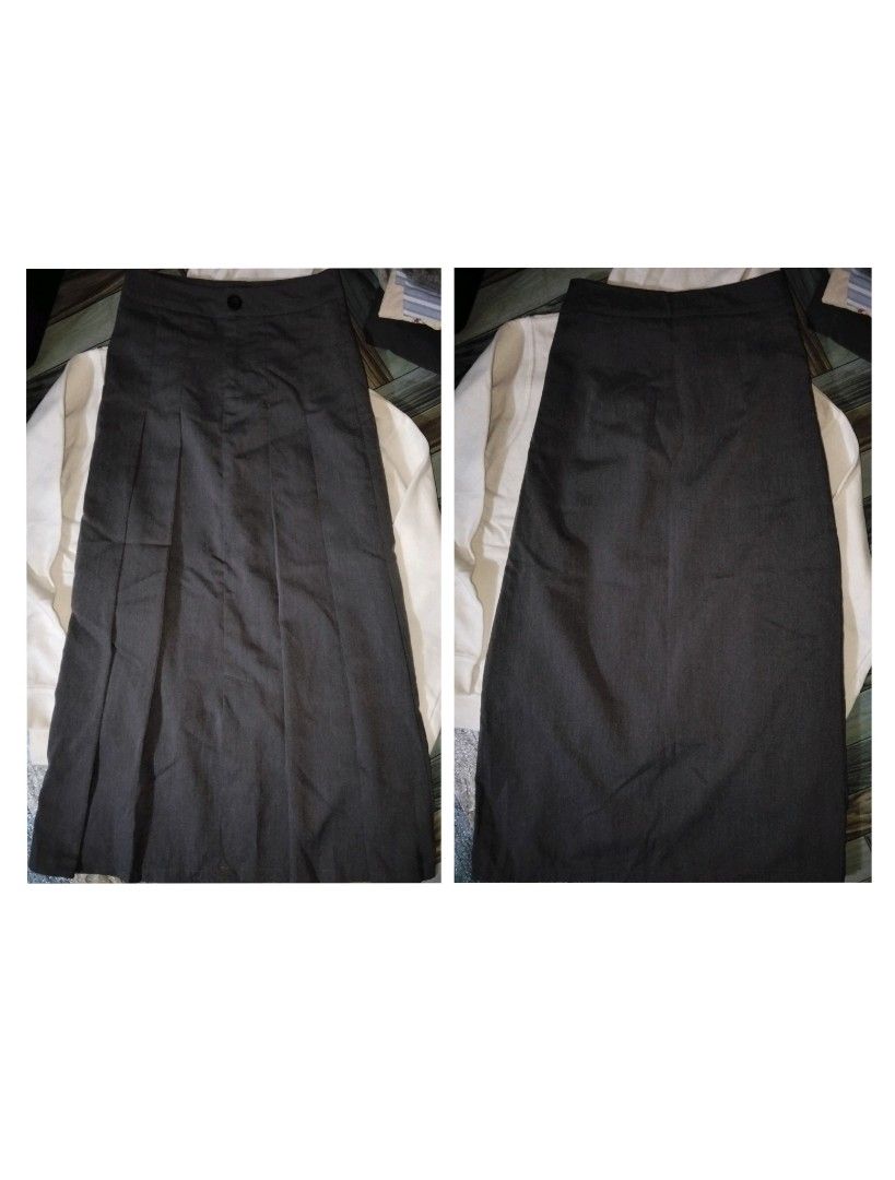 Dark Grey Pleated Maxi Skirt (Category: Skirts) located in Caloocan City. Submitted by thriftjz (Listing ID 1466684726, Image 1). Description: - Gray long skirt - Front slit detail - Waist: 24 inches - Length: 32.7 inches - Front slit: 10 inches - With double lining - Button & zipper closure loc: South Caloocan.